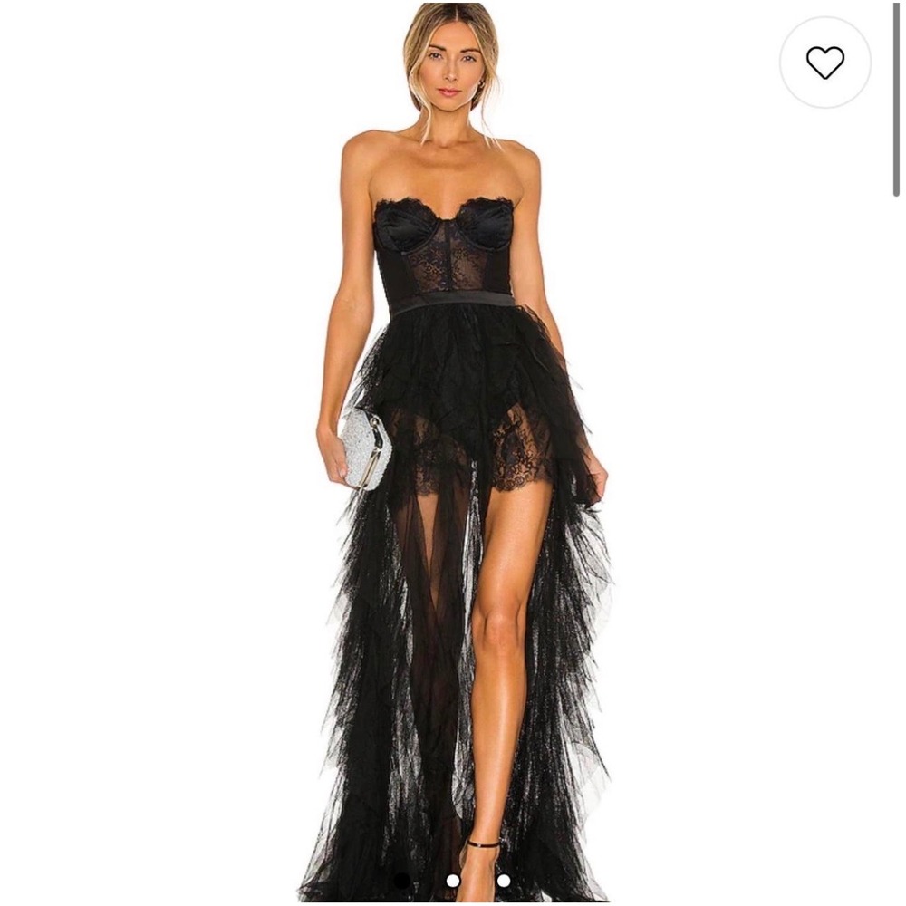 For Love & Lemons Bustier Black Tulle Gown Maxi Dress Small Revolve